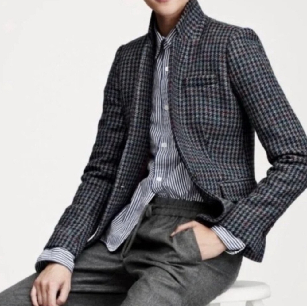 J. Crew. Houndstooth Regent Wool Blazer In Olive Amber Size 00